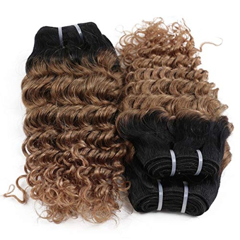4 Bundles Deep Wave Short Bob Style Ombre 1B/30 Virgin Human Hair Bundles 50g Two Tone Color Brazilian Hair Weave 14¡±