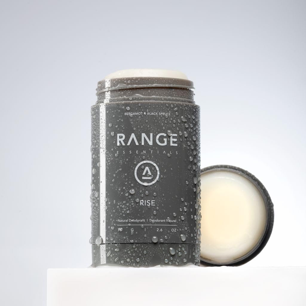 Range Essentials Rise Natural Deodorant, Bergamot Scent, Aluminum-Free, Baking Soda Free, Travel Size, Sensitive Skin, Long-Lasting Odor Protection, Arrowroot, Gentle Formula, Stick, 75g (2.6oz)