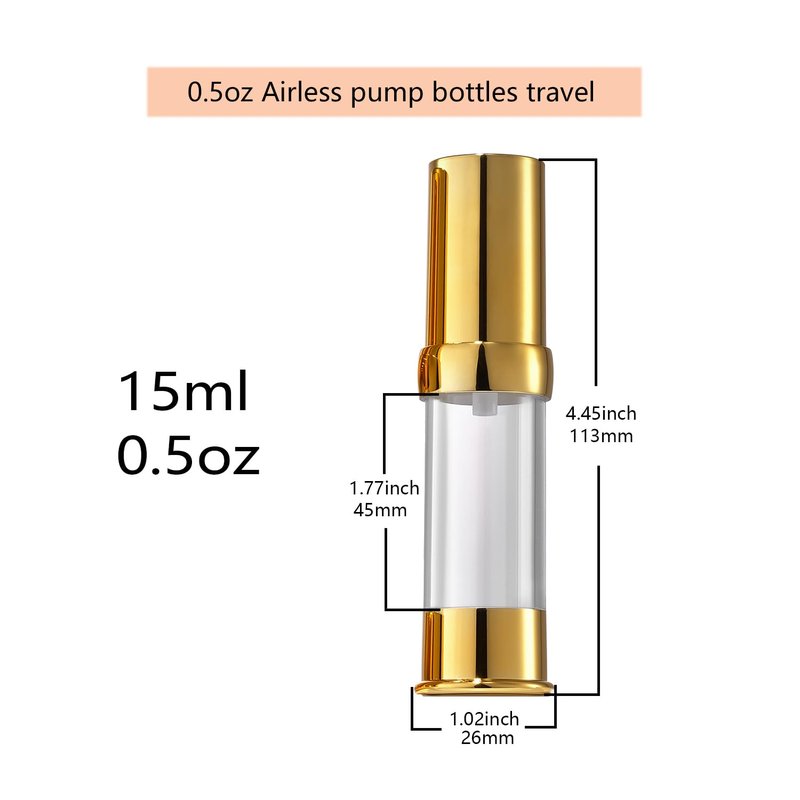 XQNCBY Gold 15ML 0.5 oz Airless pump bottle Toiletries Travel Size containers airport essentials Dispenser with Box Reusable mini lotion plastic travel bottles 4 Packs