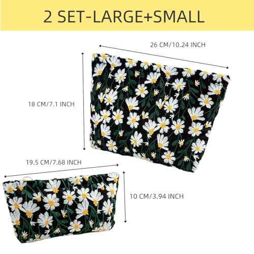 2 Pcs Makeup Bags, Large Cosmetic Bag Travel Toiletry Bag Organizer for Women, Embroidery Craft, Floral Makeup Bag Small Cosmetic Pouch Purse with Zipper Gifts for Girls Teen