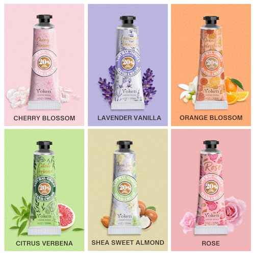 20% Shea Butter Hand Cream Gift Set, Instant Moisturizing Hand Cream for Women Dry Hands with Delicate Tin, Floral-Scented Hand Lotion 6 x 1 OZ