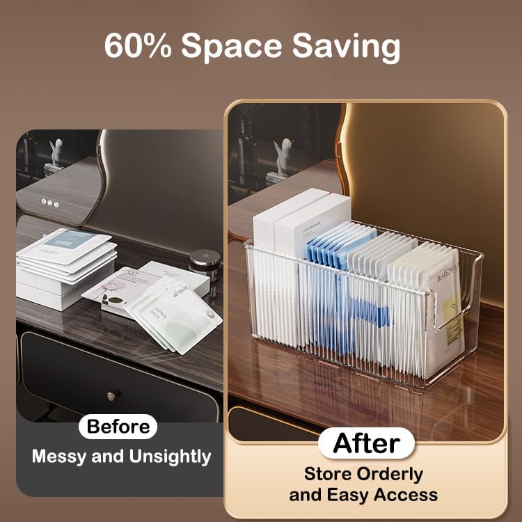 Acrylic Makeup Organizer - Extra Thick 2 Pack with Removable Dividers | Waterproof Storage for Cosmetics & Sheet Masks
