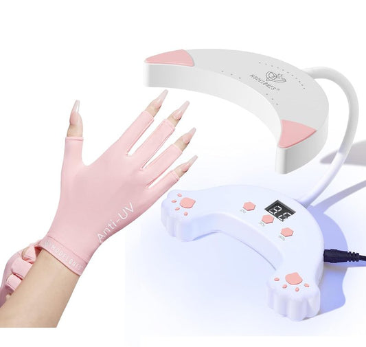 modelones Pink UV Gloves and GooseNeck UV LED Nail Lamp