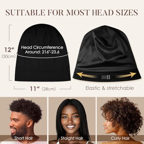 LULUSILK 100% Mulberry Silk Bonnet for Sleeping Women and Men, No More Frizzy Tangled Hair, Real Silk Sleep Cap for Curly Hair, Black, Pack of 1