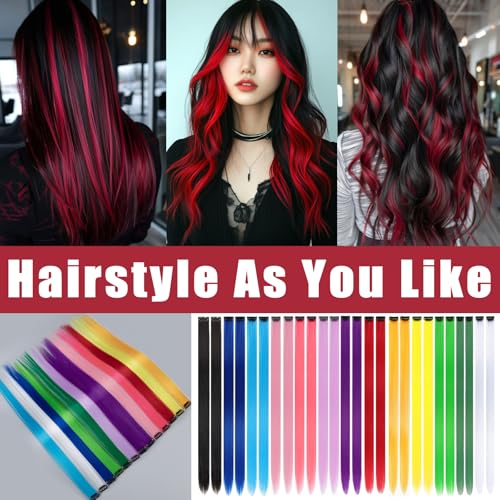 20 PCS Red Hair Extensions Clip in - 22 Inch Colored Hair for Women Girls Kids - Perfect for Parties, Cosplay, Halloween
