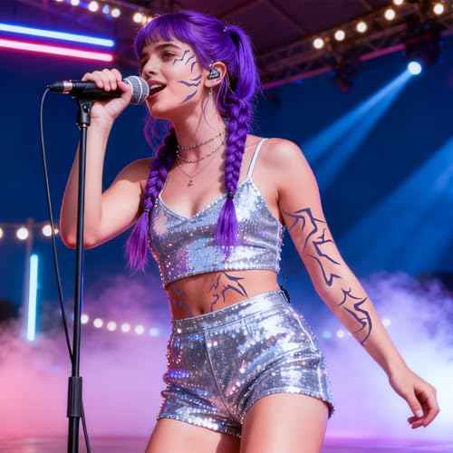 Purple Temporary Patterns Tattoo - Anime-Inspired Temporary Tattoo Stickers Waterproof | Heat Transfer | Easy Apply & Remove, High-Detail Cosplay Body Art for Halloween, Conventions, Party Makeup