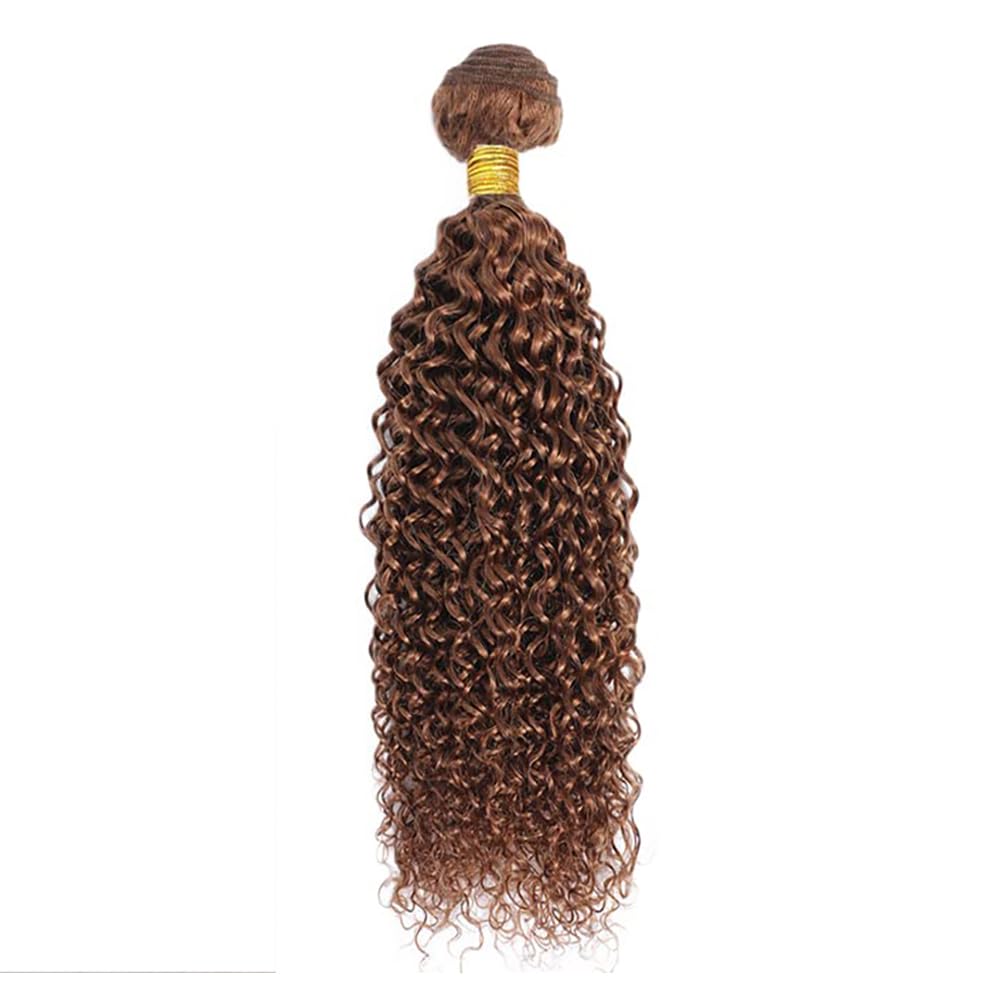Curly Human Hair Bundles Light Brown 14 16 18 Inch Kinkycurly Color #30 Bundles Human Hair Unprocessed Native Virgin Hair 100/PC 3 Extensions Wet and Wavy Human Hair Extensions for Women
