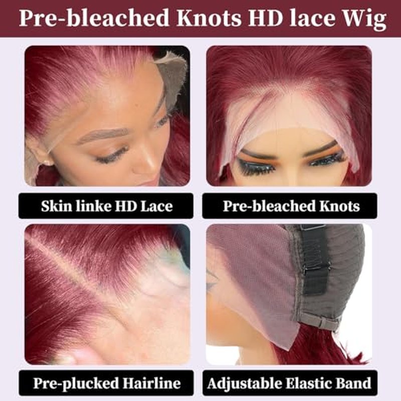 LICHANG 99J Burgundy Bob Wigs Human Hair 13x4 lace Front Wigs Human Hair 200% Density Short Straight Frontal Bob Wigs For Women Human Hair Pre Plucked with Baby Hair Natural Hairline Wine Red 10 Inch