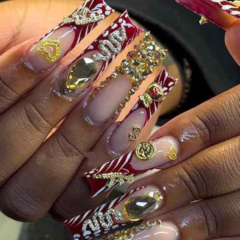 106 Pcs Gold Nail Charms with Dollars Sign, Coins, Cherries, Crowns, Guns and Bows for Nail Art Decoration Jewelry