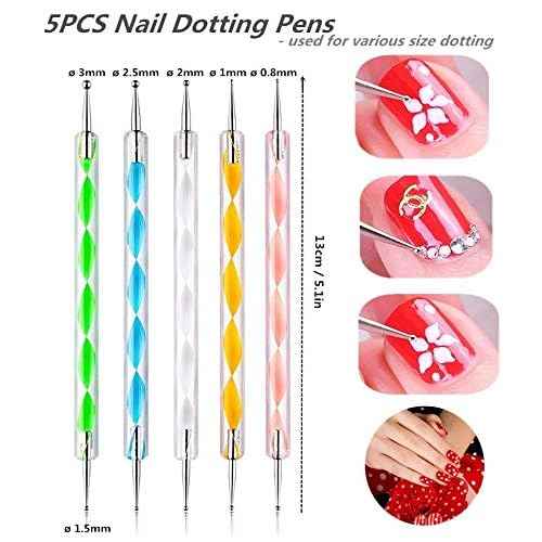 5PCS Dotting Pens with 3 PCS Nail Painting Brushes, Nail Art Design Tools