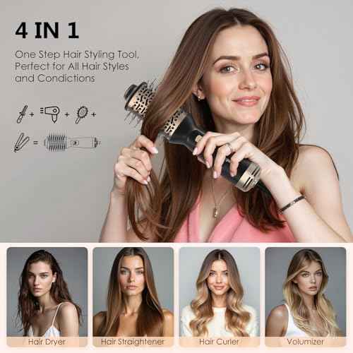 Travel Dual Voltage Hair Dryer Brush, Mini Auto Blow Dryer Brush in one, 2 Inch One Step Hot Air Hair Dryer and Styler for Home & Salon with EU&UK Plug (Gold)