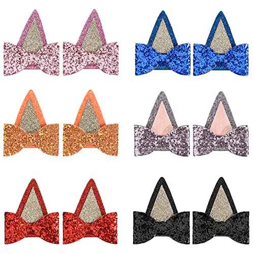 Qearl 12PCS Dog Ears Hair Clips Glitter Hair Bows Clips Cute Blue Hair Accessories for Toddler Girls Birthday Party Supplies in 6 pair