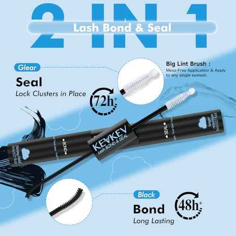 KEVKEV Lash Cluster Glue, Bond And Seal Lash Glue, 2 in 1 Waterproof Lash Bond & Seal for Clusters Strong Hold 72H+ Oilproof Latex-Free Easy To Apply (10ml, Black)