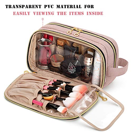 Teamoy Portable Makeup Brush Bag (up to 9"), Makeup Brush Holder with Handle, Travel Makeup Organizer Cosmetic Bag, Travel Toiletry Bag Artist Storage Bag, Misty Rose