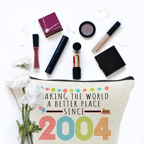 21st Birthday Gifts for Women, Funny 21 Year Old Gift Makeup Bag, 2004 21st Birthday Makeup Bags for Her, Mom, Aunt, Wife, Sister, Coworker, Friend, Making The World a Better Place Since 2004