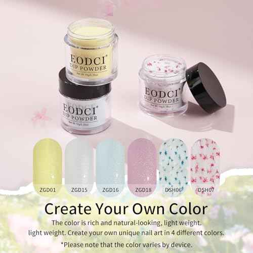 Dip Powder Nail Transparent Crystal Dried Flower Set, 6 Colors Dipping Powder Kit With Base & Top Coat/Activator/Brush Saver, Nail Art Manicure Salon DIY for Daily at Home Party Gifts for Women