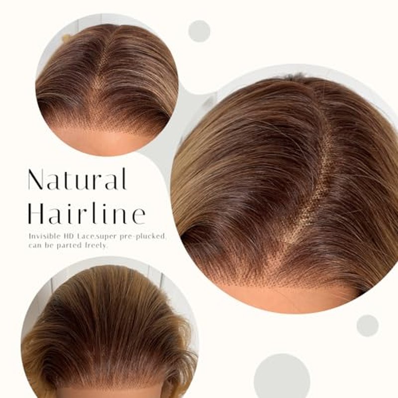BlackSwern T1B/27 Ombre Honey Blonde 13x6 Synthetic Lace Front Wig,HD 13x6 Lace Frontal Wig Brown To Honey Blonde Pre-Plucked,26inch Body Wave Wigs 200 Density,Pre-Plucked PLUS 1.5¡¯¡¯ Hairline