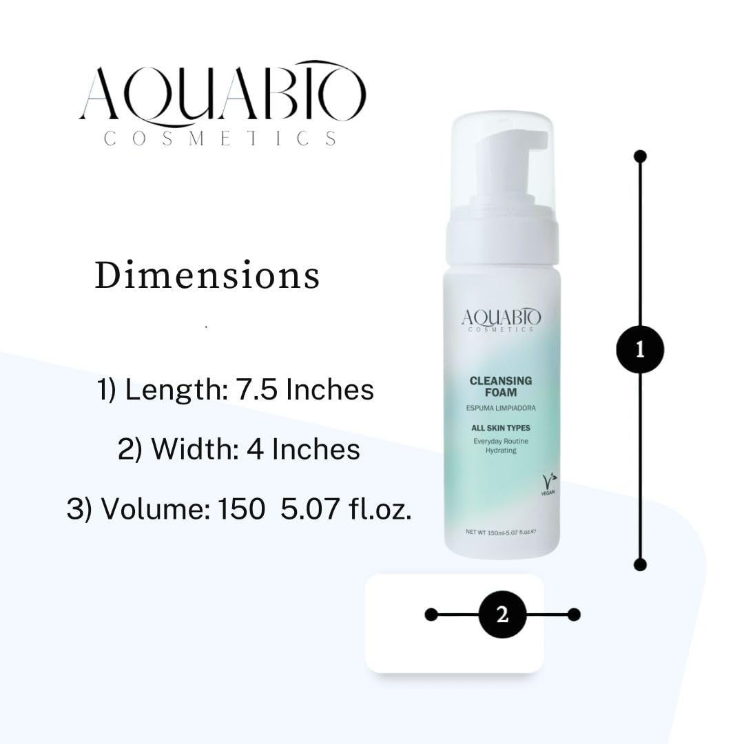 AquaBio Face Cleansing Foam Wash Natural, Clean & Gentle Hydrating Detox for All Skin Types, Vegan & Cruelty-Free with Fruit & Botanical Extracts, Peptide Enriched, Non-Toxic, Paraben-Free, Unisex