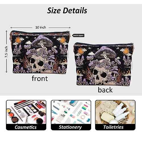 IWXYI Mushroom Skeleton Retro Gothic Women's Makeup Make Up Bag Zipper Pouch Travel Toiletry Gifts For Women Teenage Girls