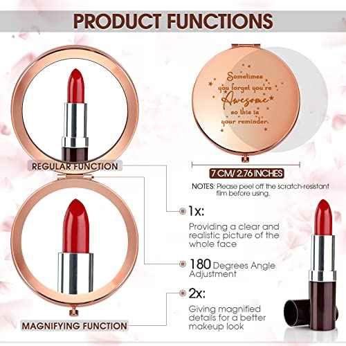 Roowest 10 Pcs Inspirational Compact Mirror You're Awesome Reminder Appreciation Gifts for Women Employee Coworker Friends Sisterhood Bulk Christmas Party Favors Magnifying Pocket Mirror (Rose Gold)