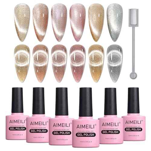 AIMEILI Cat Eye Gel Nail Polish, Hema Free, Cruelty Free, Vegan, Soak Off U V LED Nail Art DIY Gel Manicure Kit Set Of 6pcs X 10ml - 49