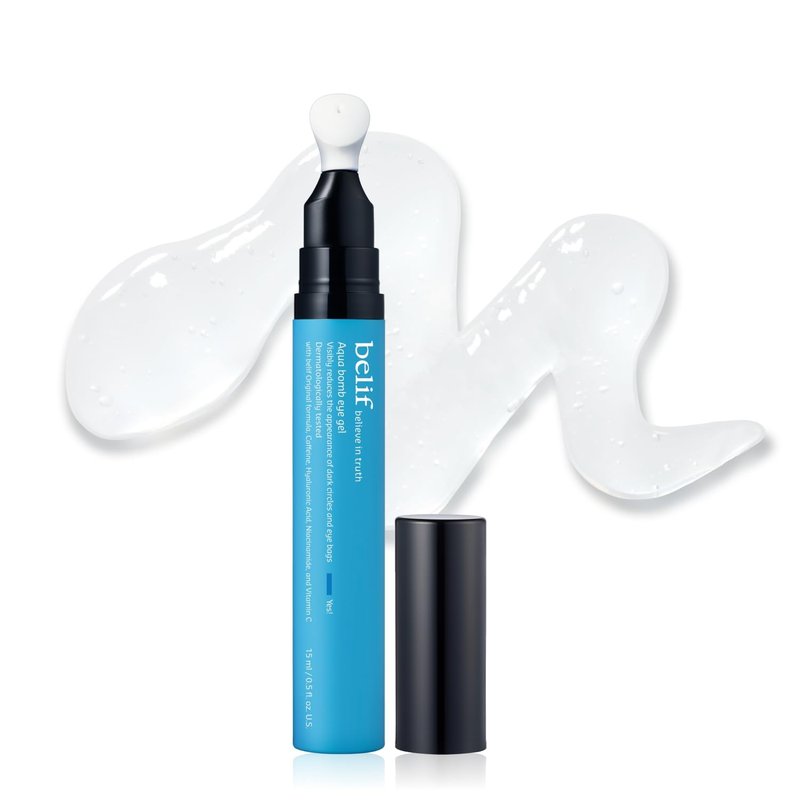 belif Aqua Bomb Cooling Eye Gel - Caffeine & Hyaluronic Acid for Puffiness & Hydration, Niacinamide & Vitamin C for Dark Circles, Adenosine & Collagen for Plumping, Korean Skin Care, 0.5 fl oz (15ml)