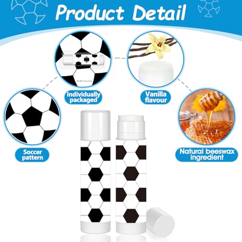 24 Pack Soccer Lip Balm for Soccer Theme Party Bulk Gifts,Beeswax Moisturizing Lip Balm,Vanilla Flavor Plumping Chapstick for Soccer Team Girls kids Men Women Sports Lovers