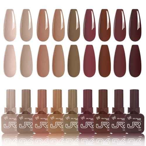 JR 9pcs 15ml Fall Gel Nail Polish Set Brown Earth Red Pink Gel Polish Kit UV Soak Off Polish Nail Art Manicure Salon Home DIY Gift C