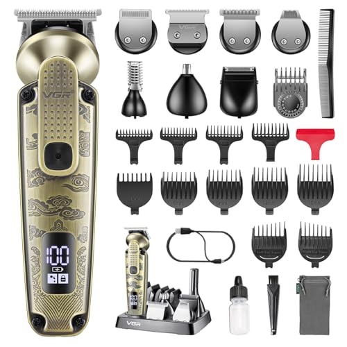 VGR 095 Beard Trimmer for Men, 7 in 1 Waterproof Cordless Hair Clippers and Trimmers Set, Electric Razor Shavers T-Blade Hair Trimmer Grooming Kit for Nose Body Ear Face Mustache, V-103