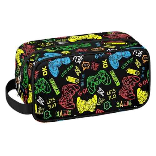 Travel Toiletry Bag for Boys Kids, Game Controller Waterproof Hanging Dopp Kit for Men, Video Games Shaving Bag with Large Capacity for Travel, Sports, Shower