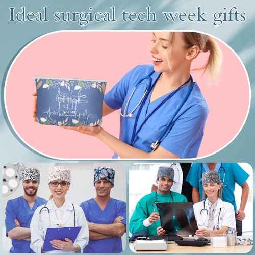 12 Pcs Nurse Appreciation Gift Set Adjustable Scrub Caps with Canvas Makeup Bags Christmas Thank You Gift Bulk for Nurse Doctor Staff Medical Surgical Technologist Holiday Party Favors