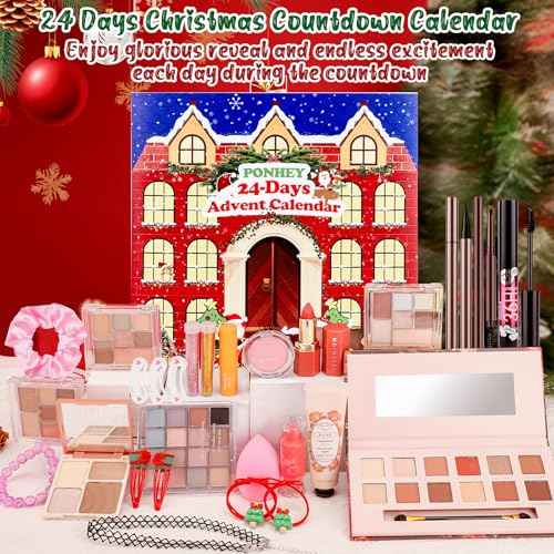 Ponhey Makeup Advent Calendar 2025,24 Days Christams Advent Beauty Calendar,Countdown Calendar For Girls Teens Women Adult,Xmas Holiday Beauty & Cosmetic Surprise Gift