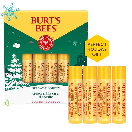 Burt¡¯s Bees Christmas Gifts, 4 Lip Balm Stocking Stuffers Products, Beeswax Bounty Classic Set - Original Beeswax Moisturizing Lip Balm (4-Pack)