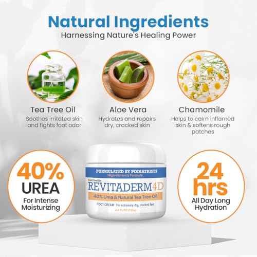 Revitaderm 4D Urea Cream 40% for Feet, Intensive Moisturizing Foot Cream for Dry, Rough, Callused Skin, Includes Free Pumice Stone and Exfoliating Brush, Fast-Absorbing, Fragrance-Free, 4oz, 1 Pack