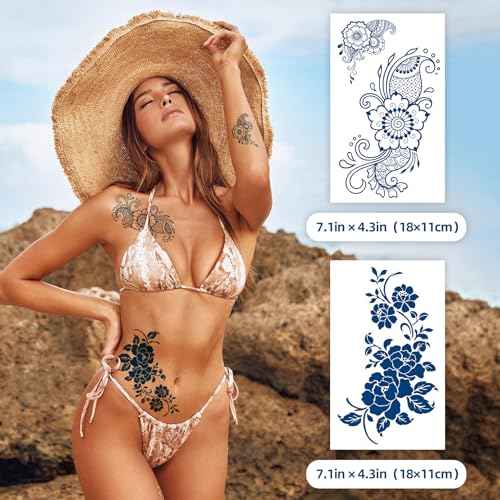 Semi Permanent Tattoos, 8 Sheet Realistic Fake Tattoos Stickers, Waterproof and Long-Lasting 1-2 Weeks Tattoos, Plant-Based Ink for Women Men Christmas Gift1