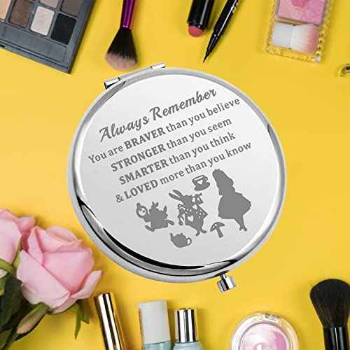 KEYCHIN Alice Fans Pocket Mirror Alice Fairy Tales Gift Always Remember You are Braver Stronger Smarter Than You Think Compact Makeup Mirror (Alice-S)