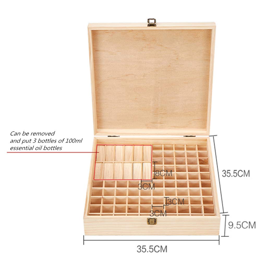 PhantomSky 85 Slots Wooden Aromatherapy Essential Oil Carrying Case, Natural Pine Essential Oil Organizer Storage Box Case Roller Bottlers Holder Collection Containers for Travel and Presentations