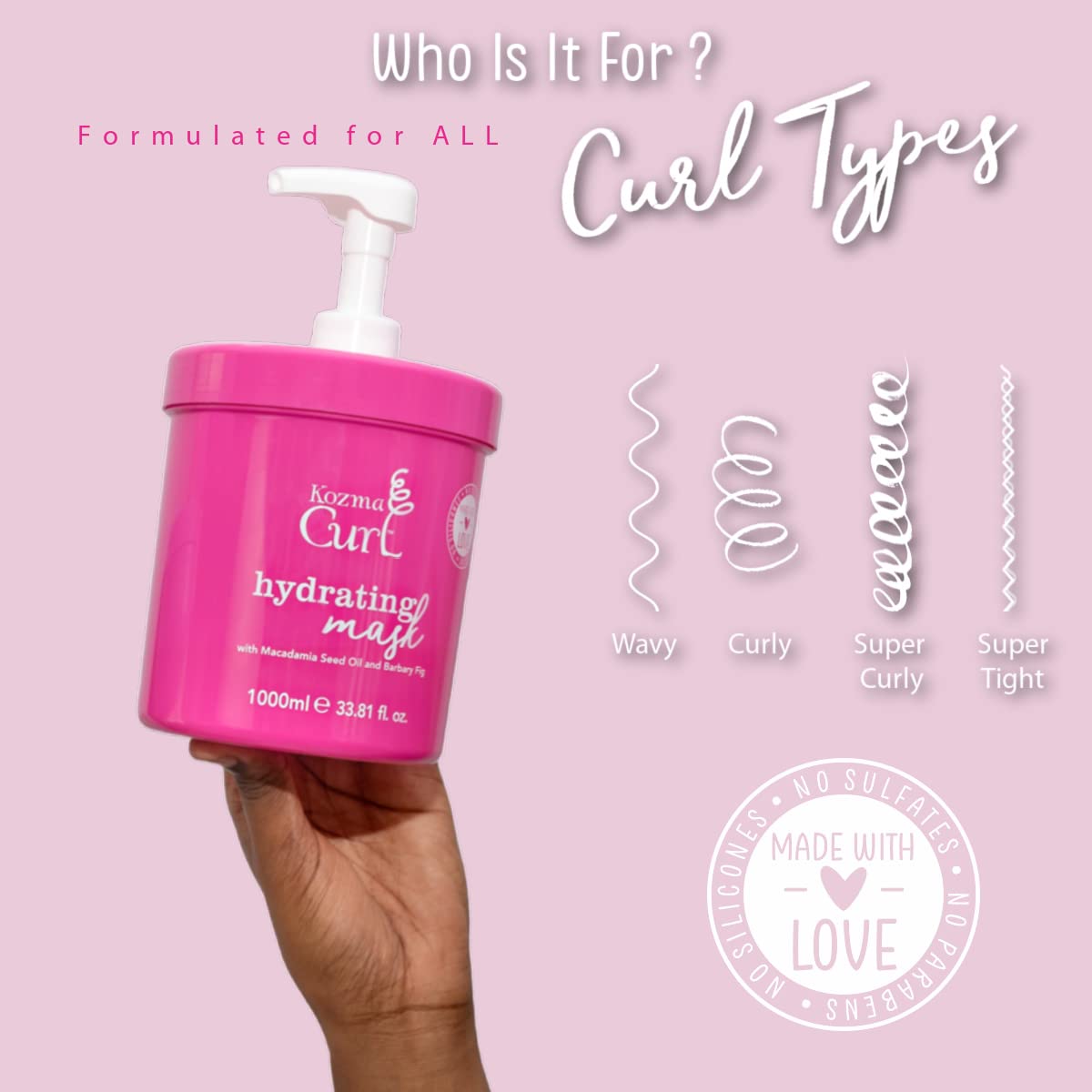 Hydrating Mask for Curly Hair - Professional 33.8 fl oz | Silicone-Free, Suitable for All Curl Types