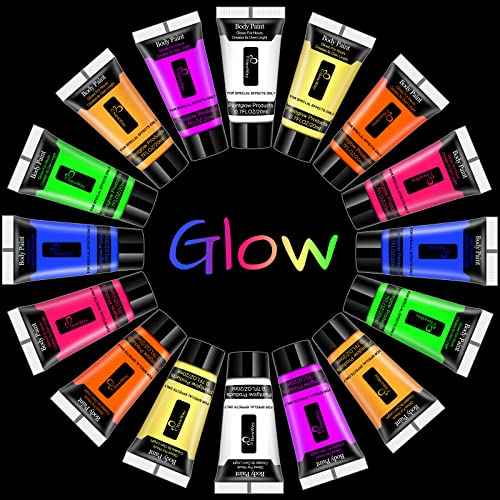 NewWay Luminous Neon Face & Body Paint Glow in the Dark Party Supplies MakeUp Cream Paint Light For Halloween Christmas 8 Color 0.7 fl oz x 16 Tubes