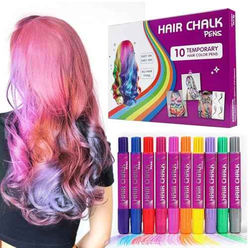 10 Colors Hair Chalk, Temporary Hair Color for Kids, Halloween Hair Chalk for Girls Washable, Temporary Hair Dye Makeup Gifts for Teens, Halloween Christmas, New Year, Crazy Hair Day & Cosplay Party