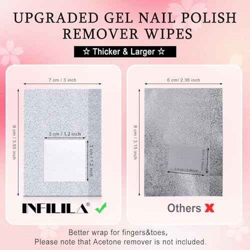 NXJ INFILILA Nail Foil - 300PCS Foil Nail Wraps Gel Nail Polish Remover Foil Wraps for Nails, Soak Off Gel Remover with Larger Cotton Pad for Removing Nail Polish at Home