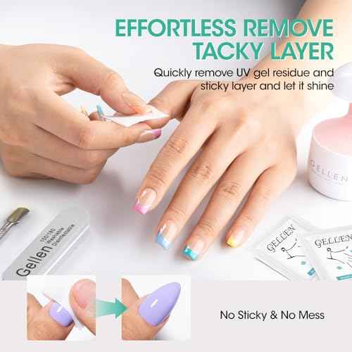 GELLEN Nail Cleanser Pads, 200 Pack Alcohol Prep Pads Nail Cleanser Wipes Remove Tacky Residue, Lint-free Glossy Wipes for Acrylic/Builder/Gel Polish Travel Individually Wrapped for Perfect Manicure