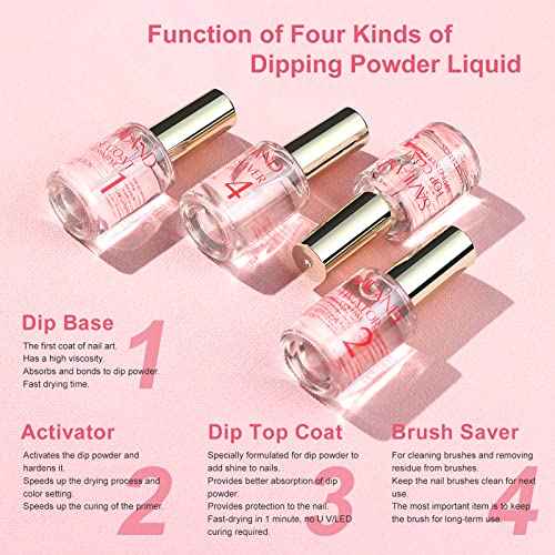 SAVILAND Dip Powder Liquid Set 15 ml/0.5 oz,10 Pcs Nail Dip Liquid Set with HEMA-free Base/Top Coat, Activator Brush Saver Acrylic Gel Nail File No Curing Needed DIY Home Salon Quality