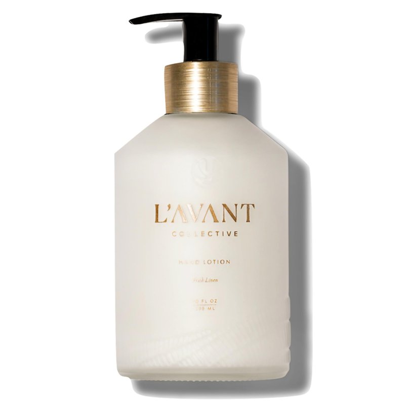 L'AVANT Collective Luxury Hand Lotion | Moisturizing Plant-Based Hand Cream with Pump, Non-Toxic, Lightweight Formula, Refillable Glass Bottle | 10 Fl Oz, Bathroom & Kitchen | Fresh Linen