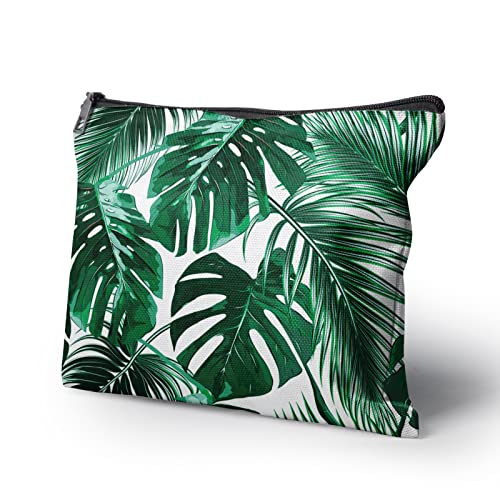 Cafl Hawaiian Palm Leaf Makeup Bag Tropical Palm Trees Cosmetic Bag Zipper Pouch Large Toiltry Bag Travel Linen Make Up Organizer Purse for Women 10¡¿8Inch