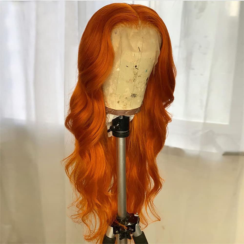 ANDRIA 13x4 HD Lace Front Wigs Body Wave Glueless Pre Plucked Lace Frontal Wigs For Black Women 250 density Loose Wave Synthetic Lace Front Wig With Baby Hair 26 Inch (Ginger Orange)