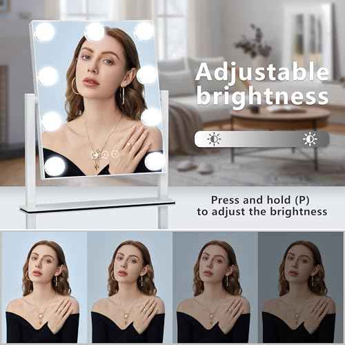 Vanity Mirror with Lights,Lighted Vanity Mirror with 9 Dimmable Bulbs for Dressing Room & Bedroom,3 Color Lighting,Modes Detachable 10x Magnification 360¡ÆRatation(White)
