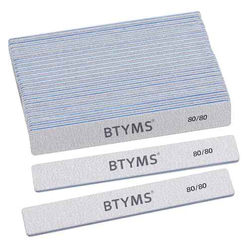 BTYMS 80/80 Grit Nail File - Professional Double-Sided Coarse Emery Boards for Shaping Acrylic & Gel Nails