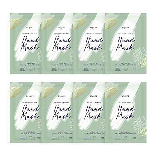 SpaLife Intensive Repair Ultra-Moisturizing Hand Masks with Cica, Argan Oil, and Shea Butter to Soothe dry, and Cracked Hands (8 PACK)