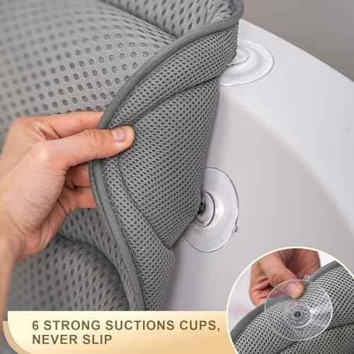 Bath Pillow Luxury Bathtub Pillow, Extra Soft & Comfortable Bath Pillow for Tub Head Neck and Back Support, with 4D Air Mesh Cushions & Non-Slip Suction Cups - Great Bath Gifts (Gray)